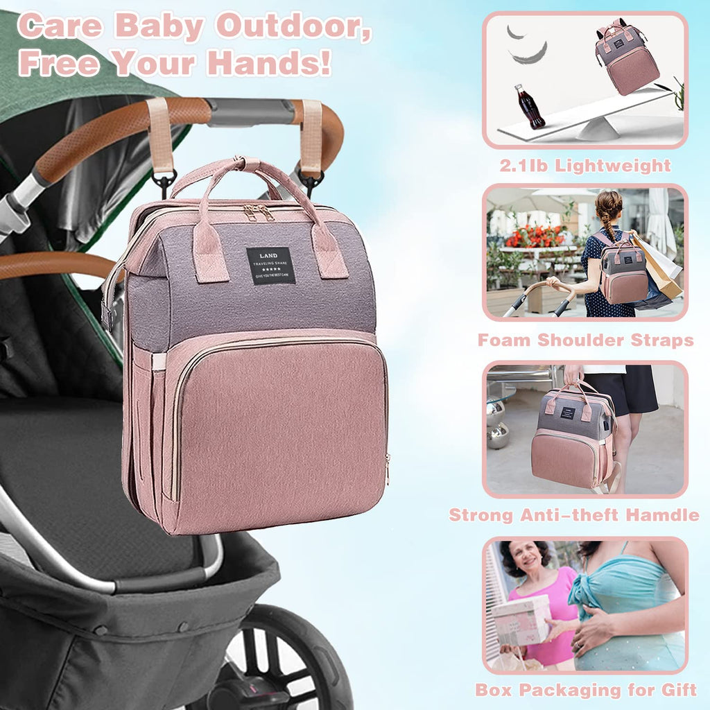 Baby Diaper Bags with Changing Station,Waterproof Diaper Bag Backpack for Moms Dads with USB Charging Port,Large Capacity Multifunctional Baby Essentials(Pink-Grey)